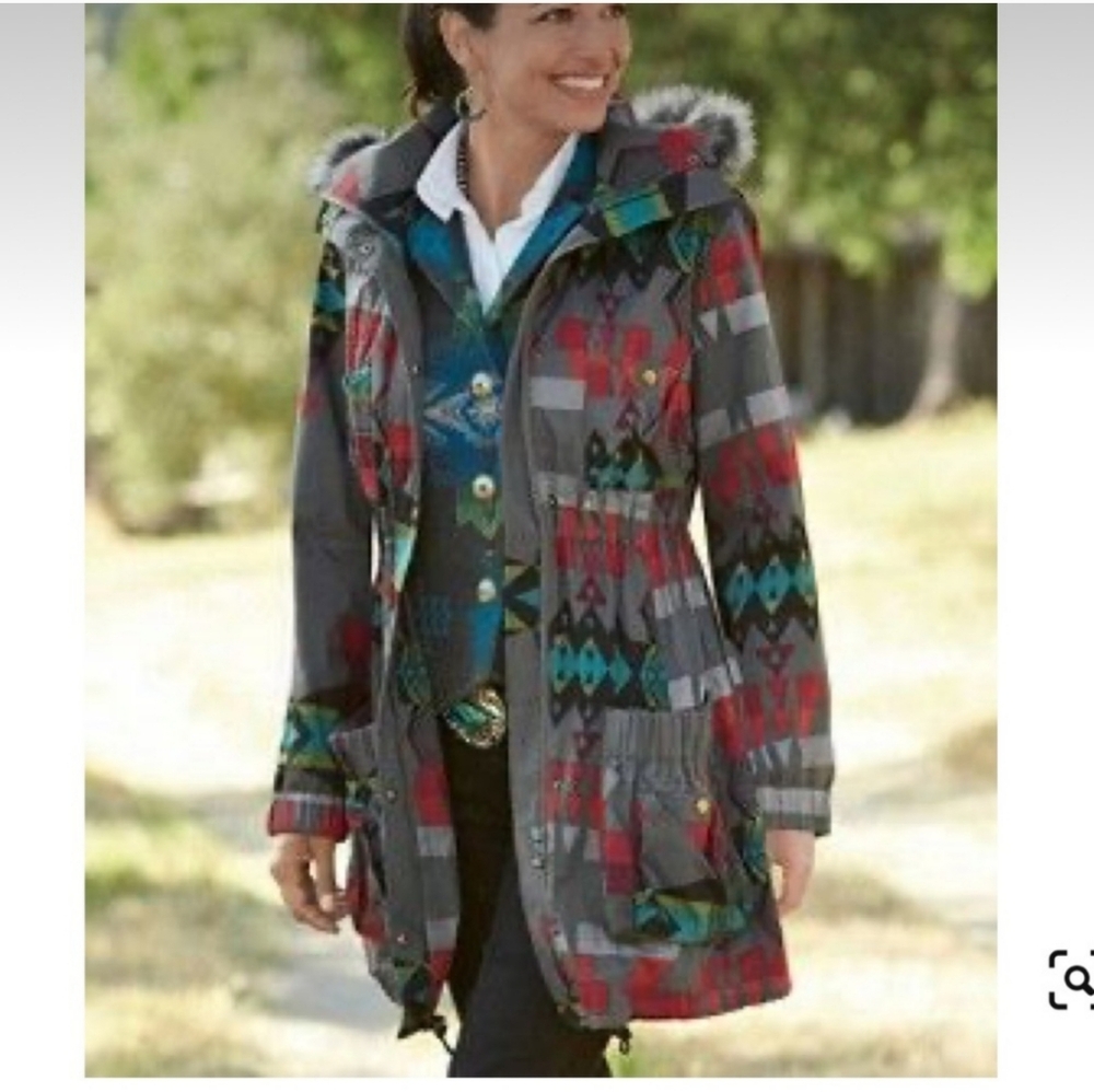 NWT Tasha Polizzi Keva Aztec Parka Jacket Removable Faux‎ Fur Hood Trim Sz Small